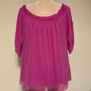 ⭐️⭐️ Nicole Miller Pink Cold Shoulder Ruffled Blouse - size Medium